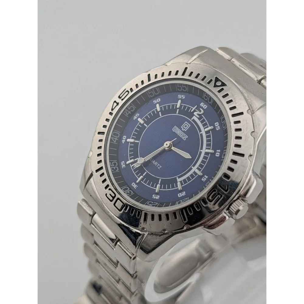 Qbos Watch Men 43mm Case Blue Dial Silver 7.75